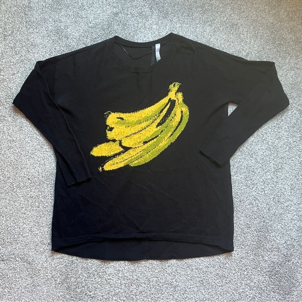 Kensie Sweater Bananas Graphic Front, Shear Black Button Up Back,‎ Women's XS